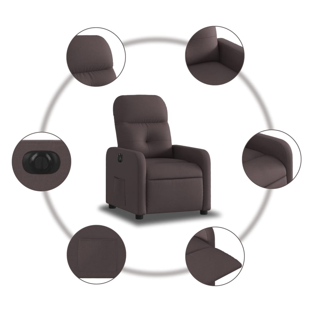 vidaXL Fotoliu rabatabil electric, maro închis, material textil