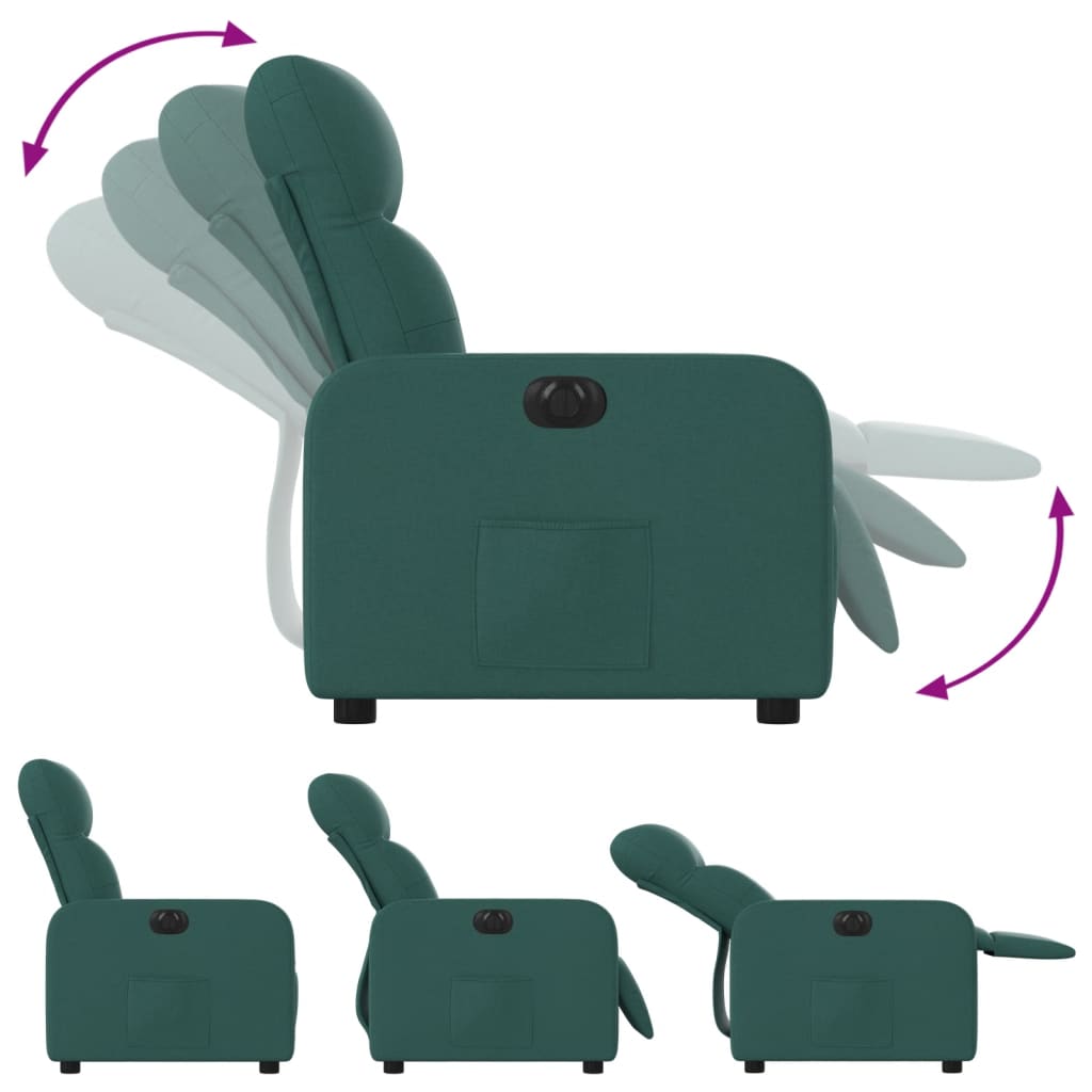 vidaXL Fotoliu rabatabil electric, verde închis, material textil vidaXL Fotoliu rabatabil electric, verde închis, material textil