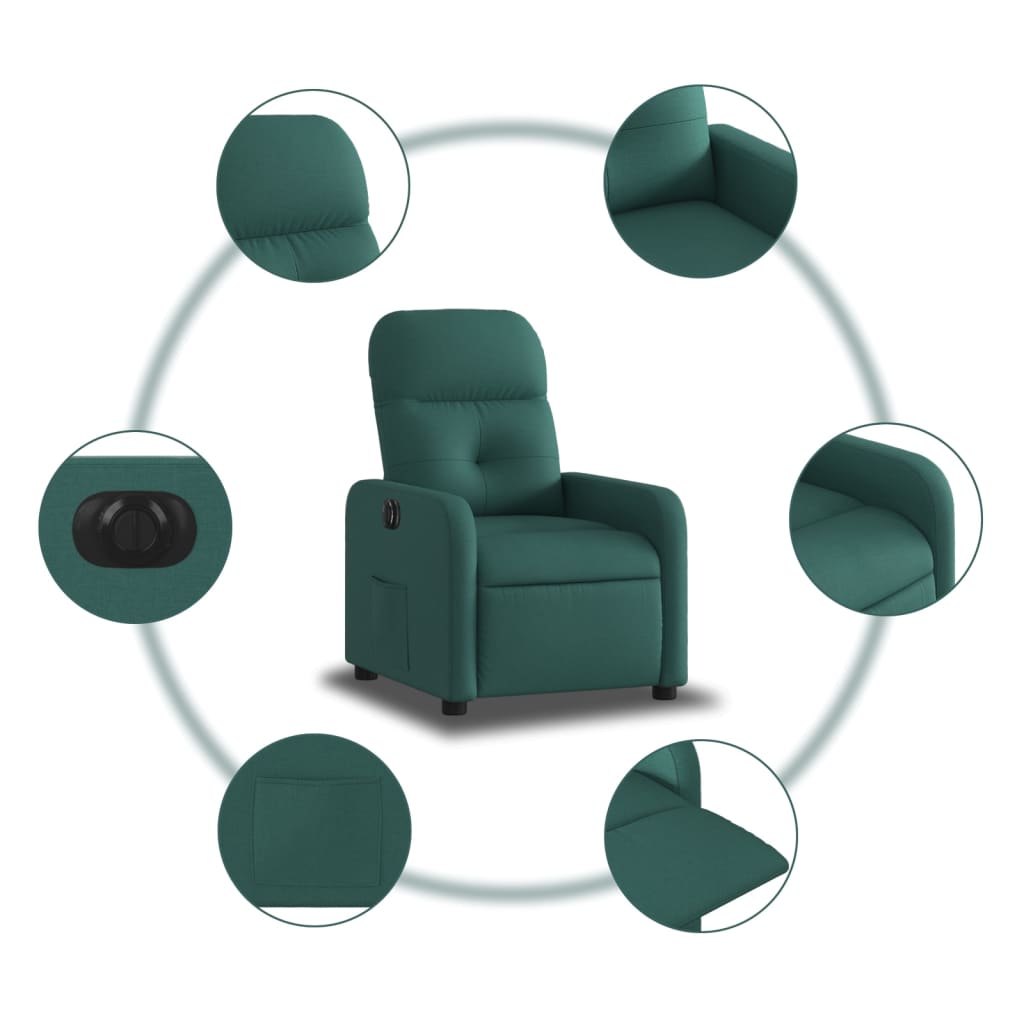 vidaXL Fotoliu rabatabil electric, verde închis, material textil vidaXL Fotoliu rabatabil electric, verde închis, material textil
