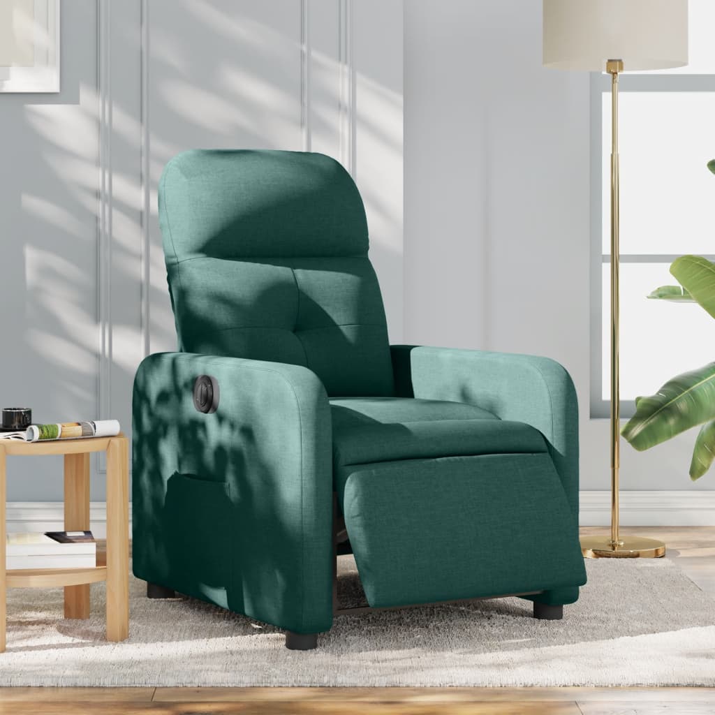 vidaXL Fotoliu rabatabil electric, verde închis, material textil vidaXL Fotoliu rabatabil electric, verde închis, material textil