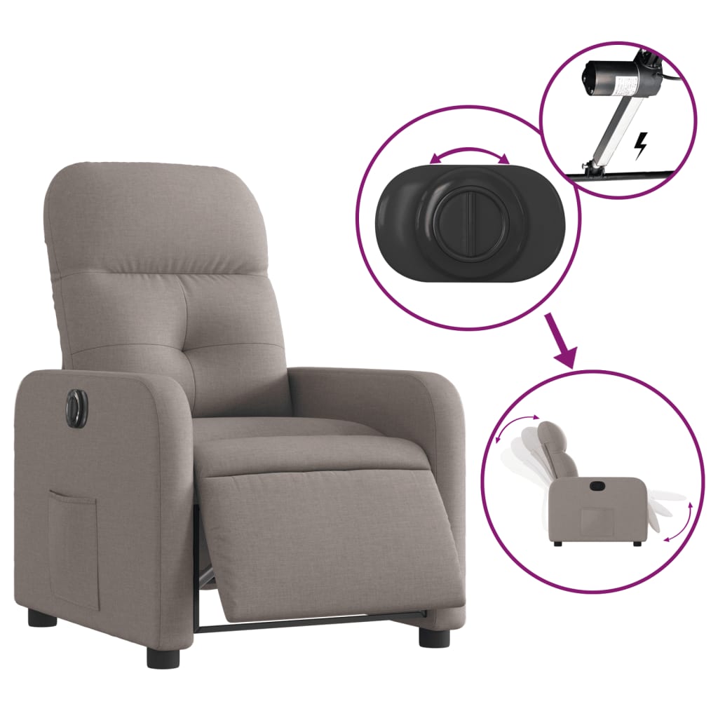 vidaXL Fotoliu rabatabil electric, gri taupe, material textil