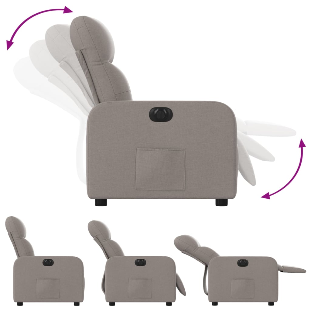 vidaXL Fotoliu rabatabil electric, gri taupe, material textil