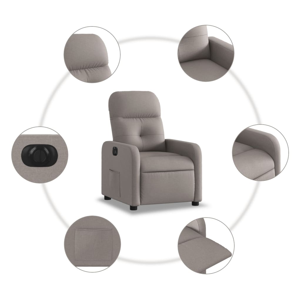 vidaXL Fotoliu rabatabil electric, gri taupe, material textil