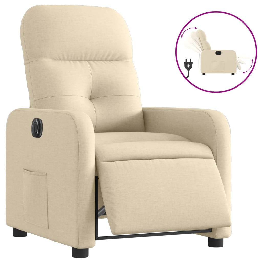 vidaXL Fotoliu rabatabil electric, crem, material textil