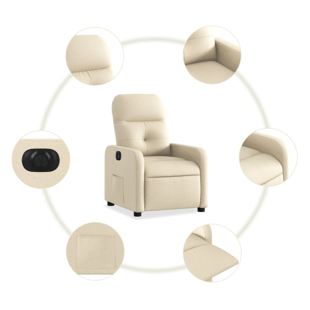 vidaXL Fotoliu rabatabil electric, crem, material textil