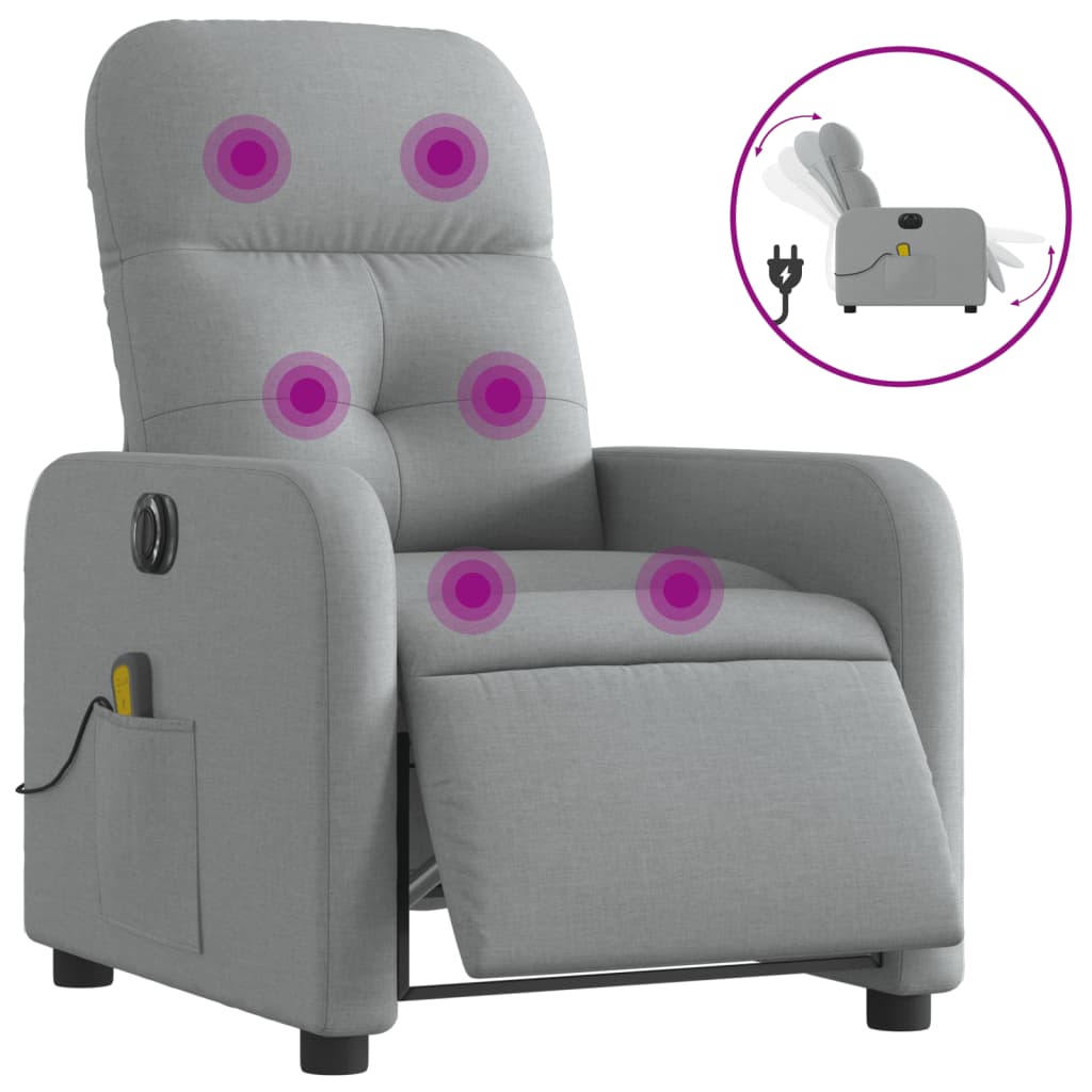 vidaXL Fotoliu electric de masaj rabatabil, gri deschis, microfibră