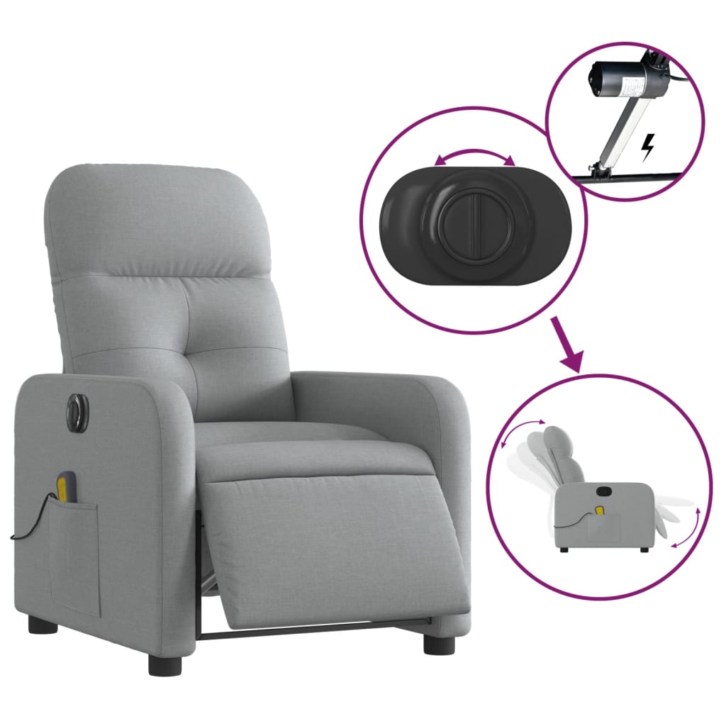 vidaXL Fotoliu electric de masaj rabatabil, gri deschis, microfibră