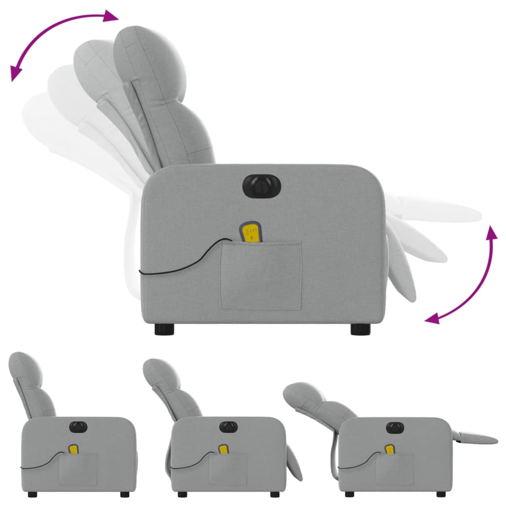 vidaXL Fotoliu electric de masaj rabatabil, gri deschis, microfibră