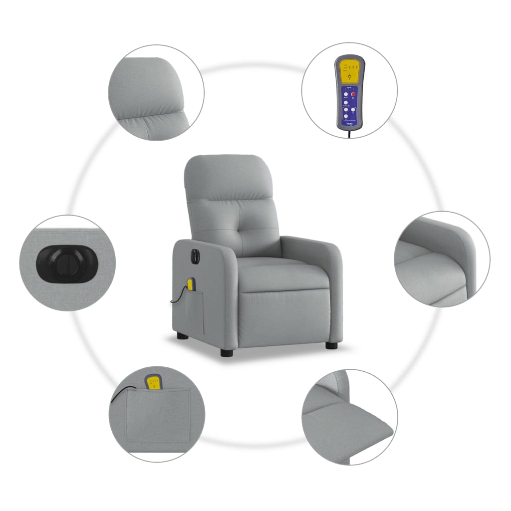 vidaXL Fotoliu electric de masaj rabatabil, gri deschis, microfibră