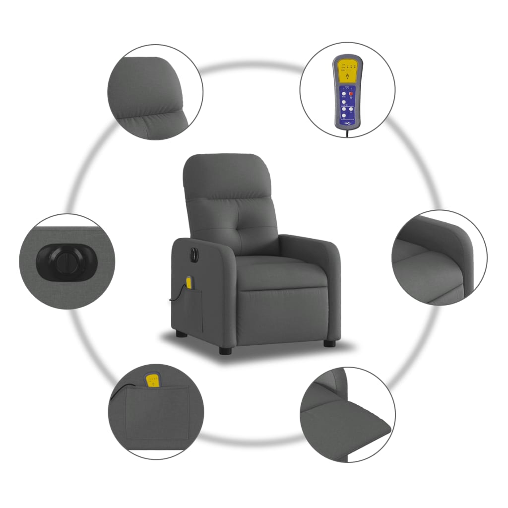 vidaXL Fotoliu electric de masaj rabatabil, gri închis, textil