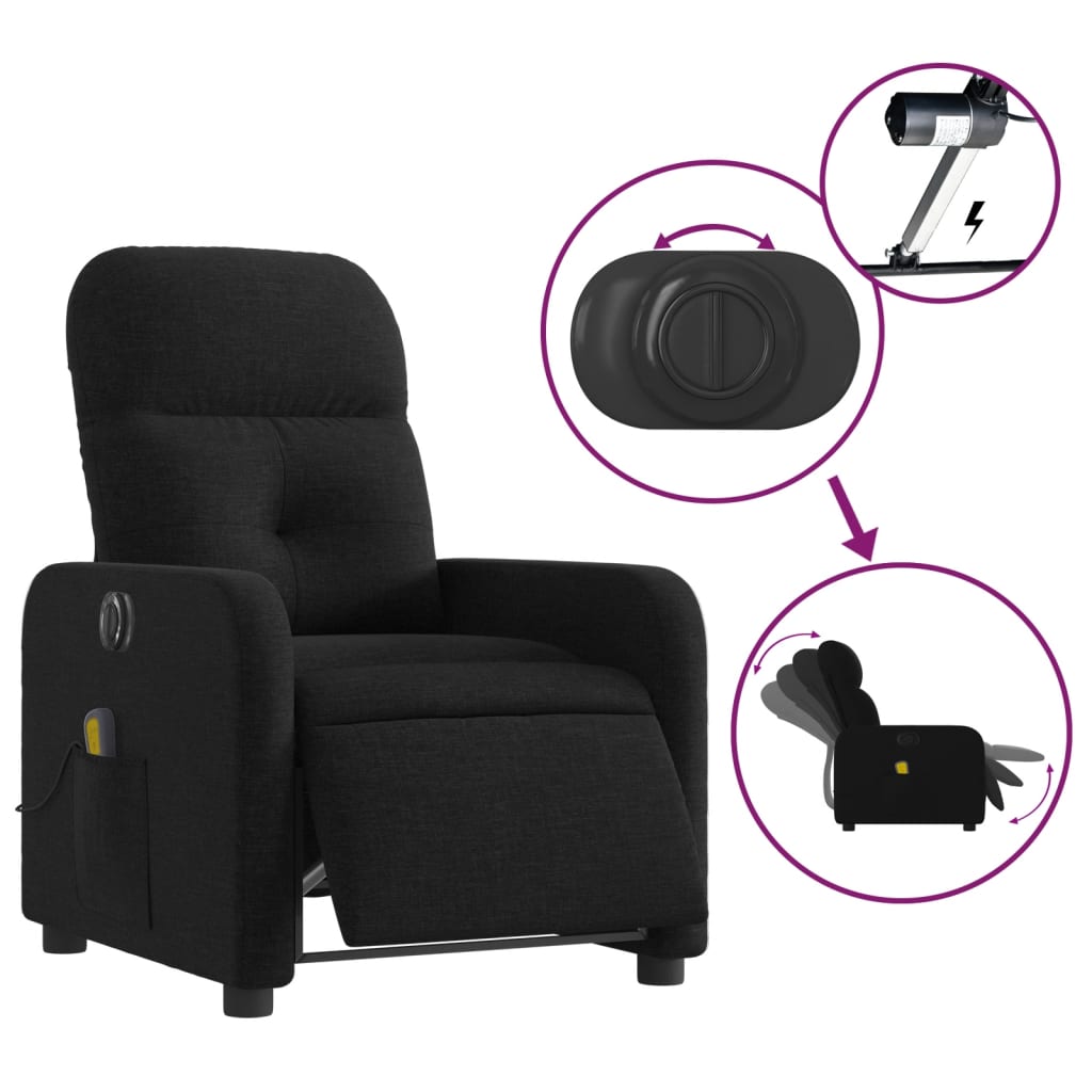vidaXL Fotoliu electric de masaj rabatabil, negru, textil vidaXL Fotoliu electric de masaj rabatabil, negru, textil