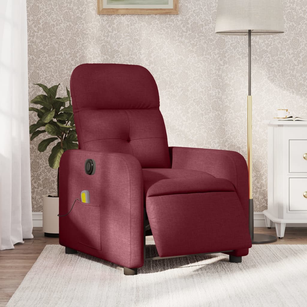 vidaXL Fotoliu electric de masaj rabatabil, roșu vin, textil vidaXL Fotoliu electric de masaj rabatabil, roșu vin, textil