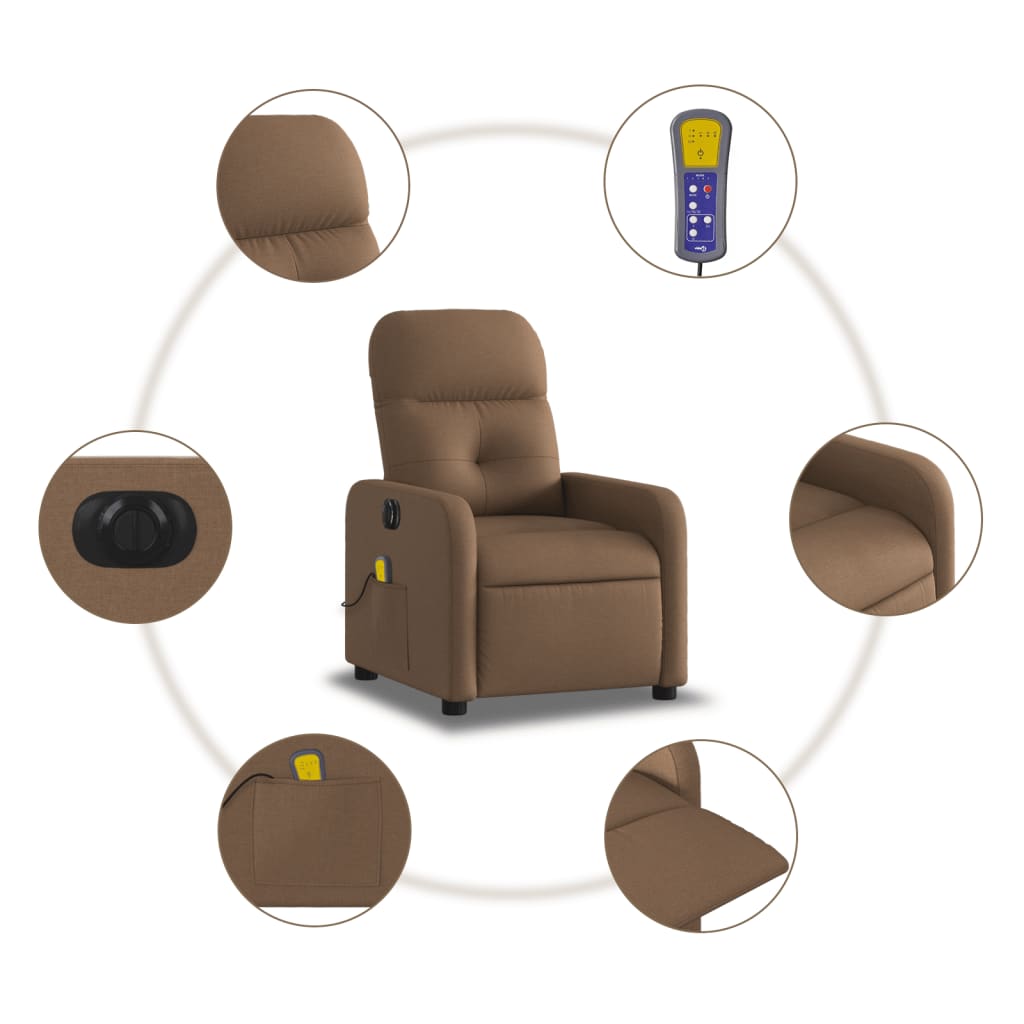 vidaXL Fotoliu electric de masaj rabatabil, maro, textil