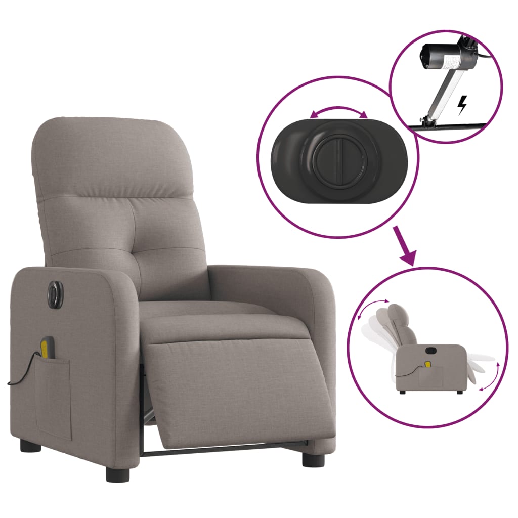 vidaXL Fotoliu electric de masaj rabatabil, gri taupe, textil