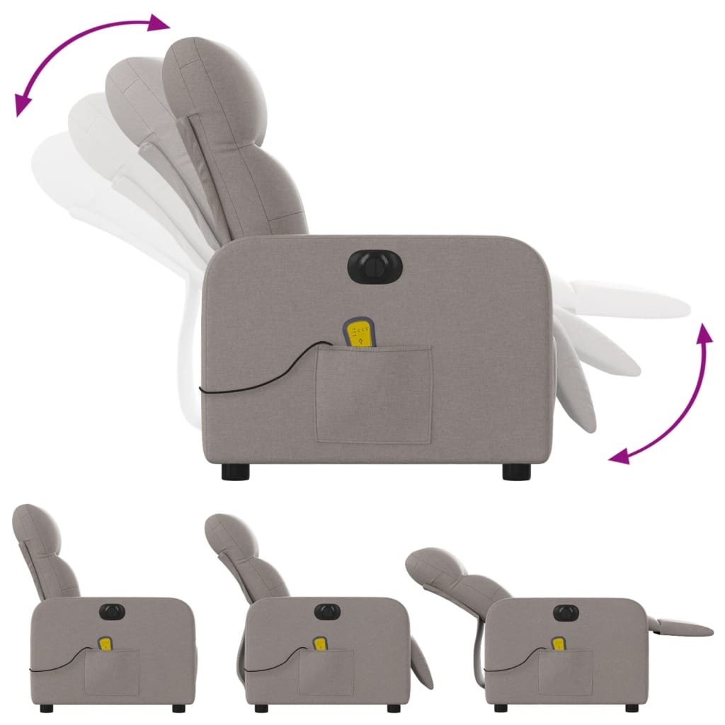 vidaXL Fotoliu electric de masaj rabatabil, gri taupe, textil