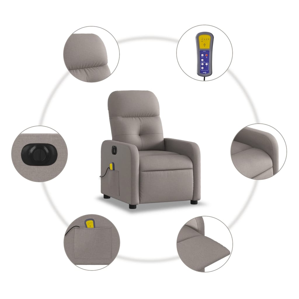 vidaXL Fotoliu electric de masaj rabatabil, gri taupe, textil