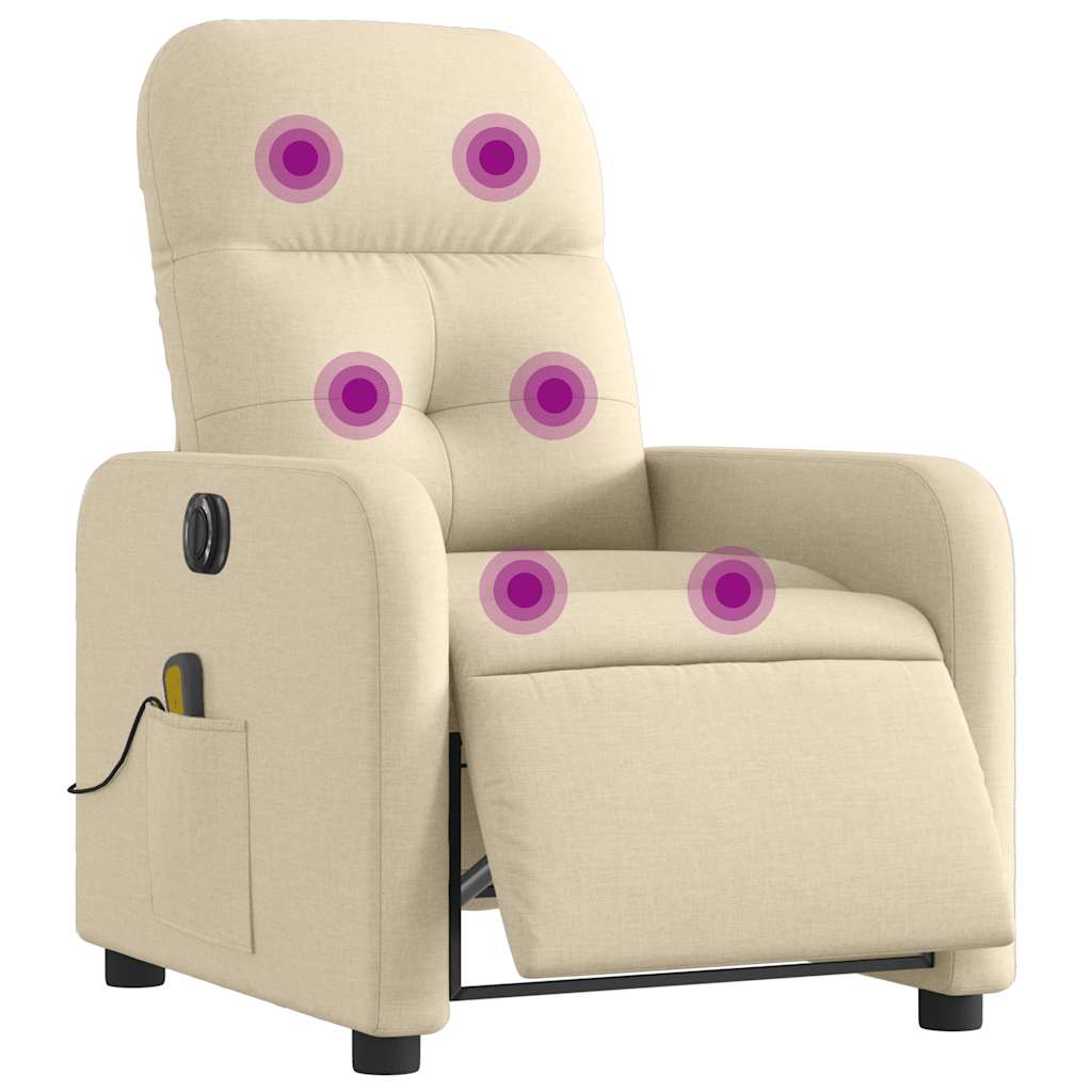 vidaXL Fotoliu electric de masaj rabatabil, crem, textil