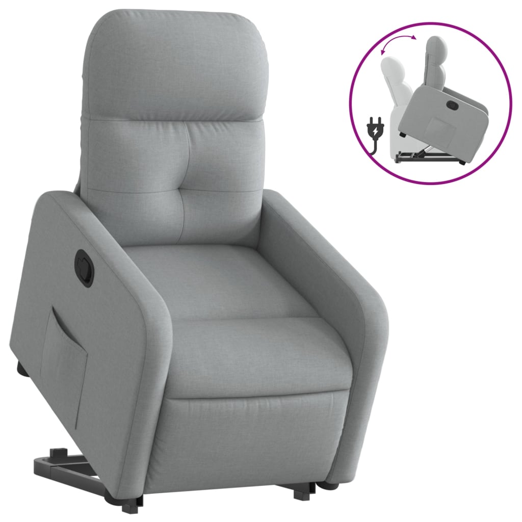 vidaXL Fotoliu rabatabil cu ridicare, gri deschis, material textil