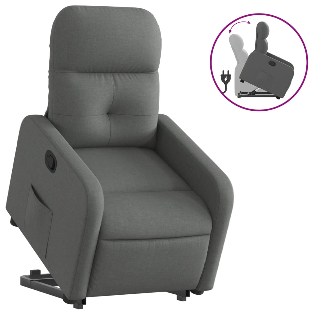 vidaXL Fotoliu rabatabil cu ridicare pe verticală, gri închis, textil vidaXL Fotoliu rabatabil cu ridicare pe verticală, gri închis, textil