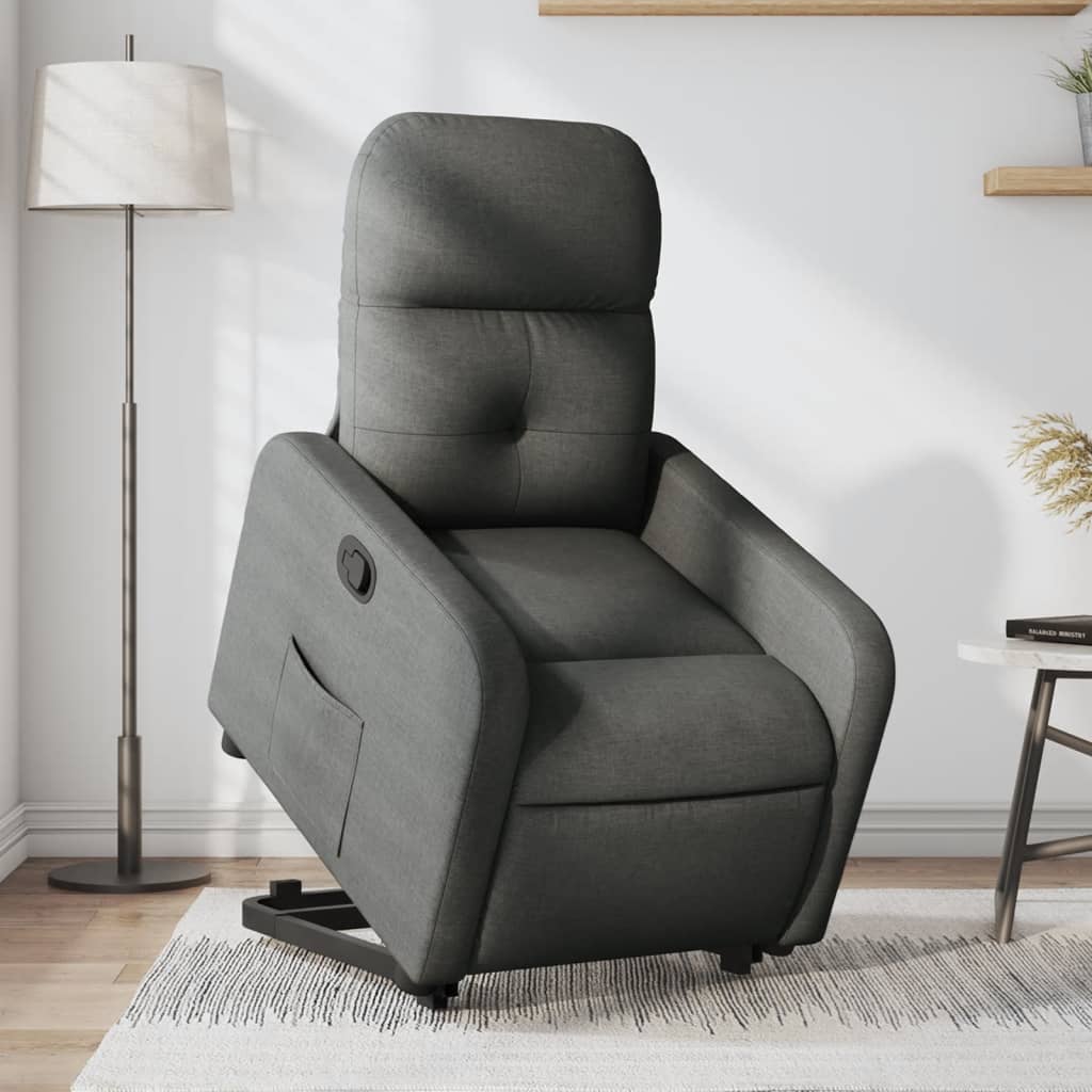 vidaXL Fotoliu rabatabil cu ridicare pe verticală, gri închis, textil vidaXL Fotoliu rabatabil cu ridicare pe verticală, gri închis, textil