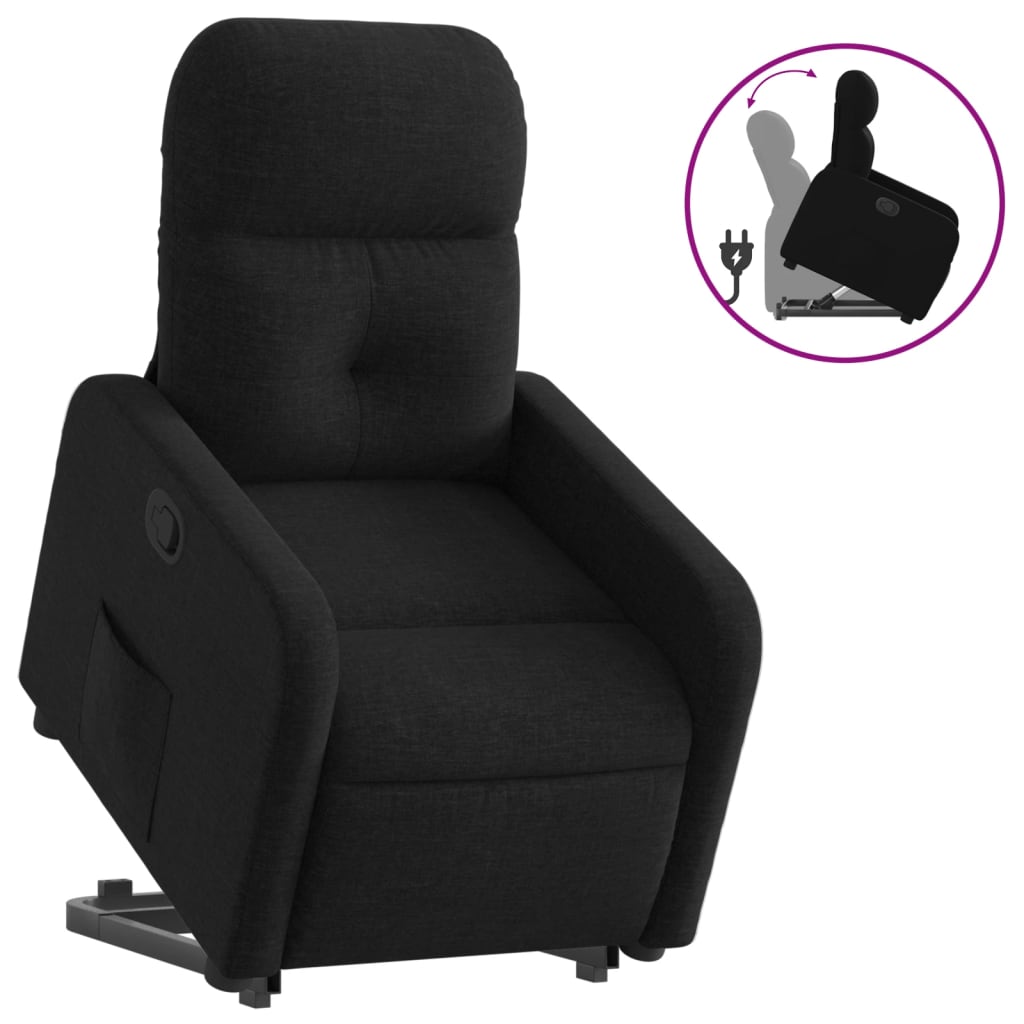 vidaXL Fotoliu rabatabil cu ridicare pe verticală, negru, textil