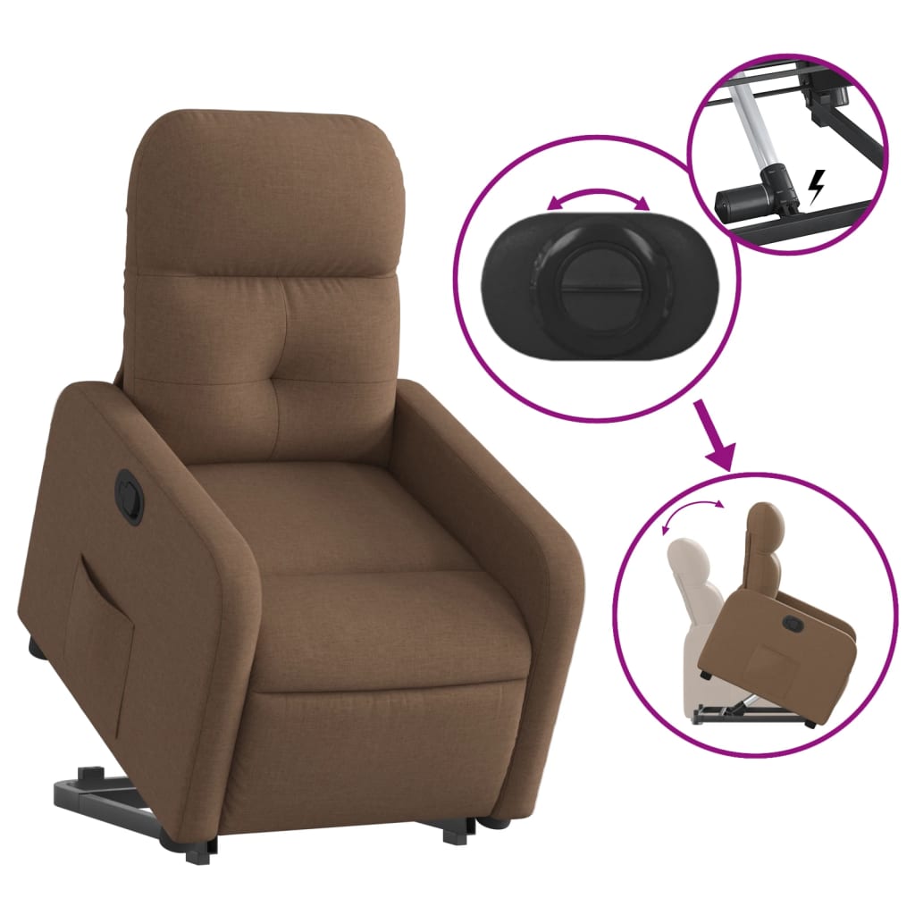 vidaXL Fotoliu rabatabil cu ridicare pe verticală, maro, textil