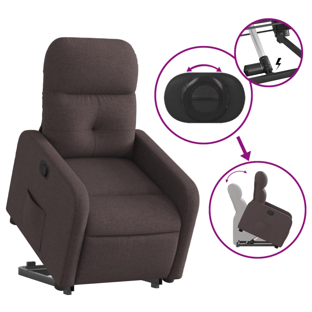 vidaXL Fotoliu rabatabil cu ridicare pe verticală, maro închis, textil