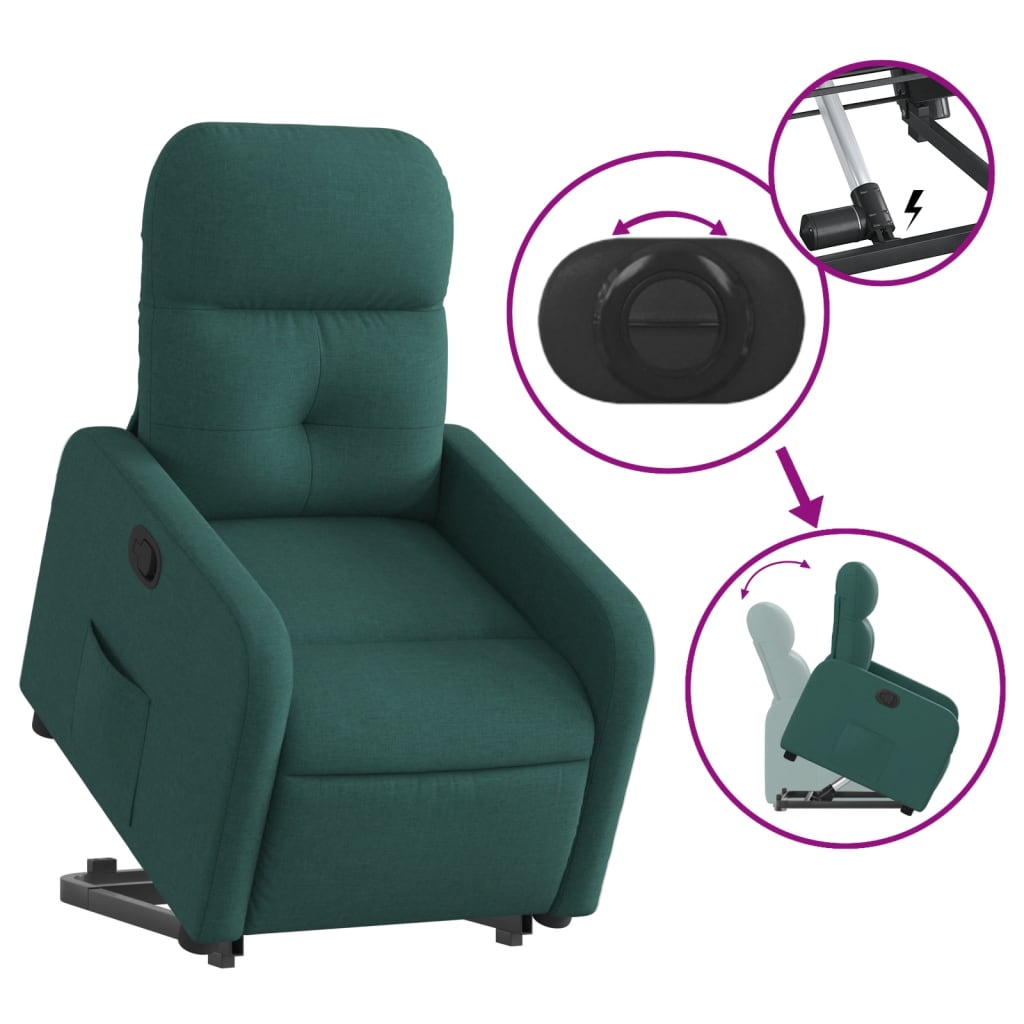 vidaXL Fotoliu rabatabil ridicare pe verticală, verde închis, textil vidaXL Fotoliu rabatabil ridicare pe verticală, verde închis, textil