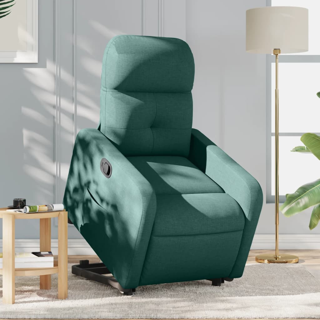 vidaXL Fotoliu rabatabil ridicare pe verticală, verde închis, textil vidaXL Fotoliu rabatabil ridicare pe verticală, verde închis, textil
