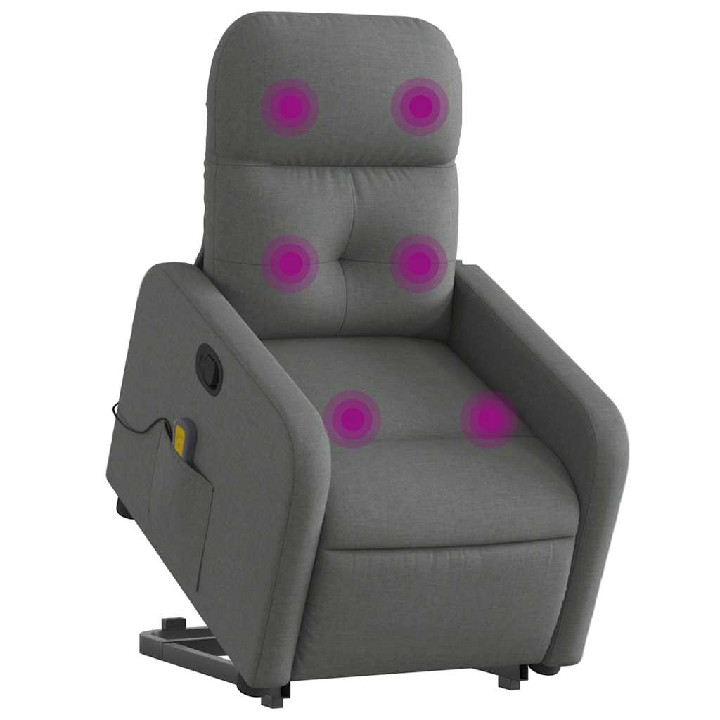 vidaXL Fotoliu de masaj rabatabil cu ridicare, gri închis, textil