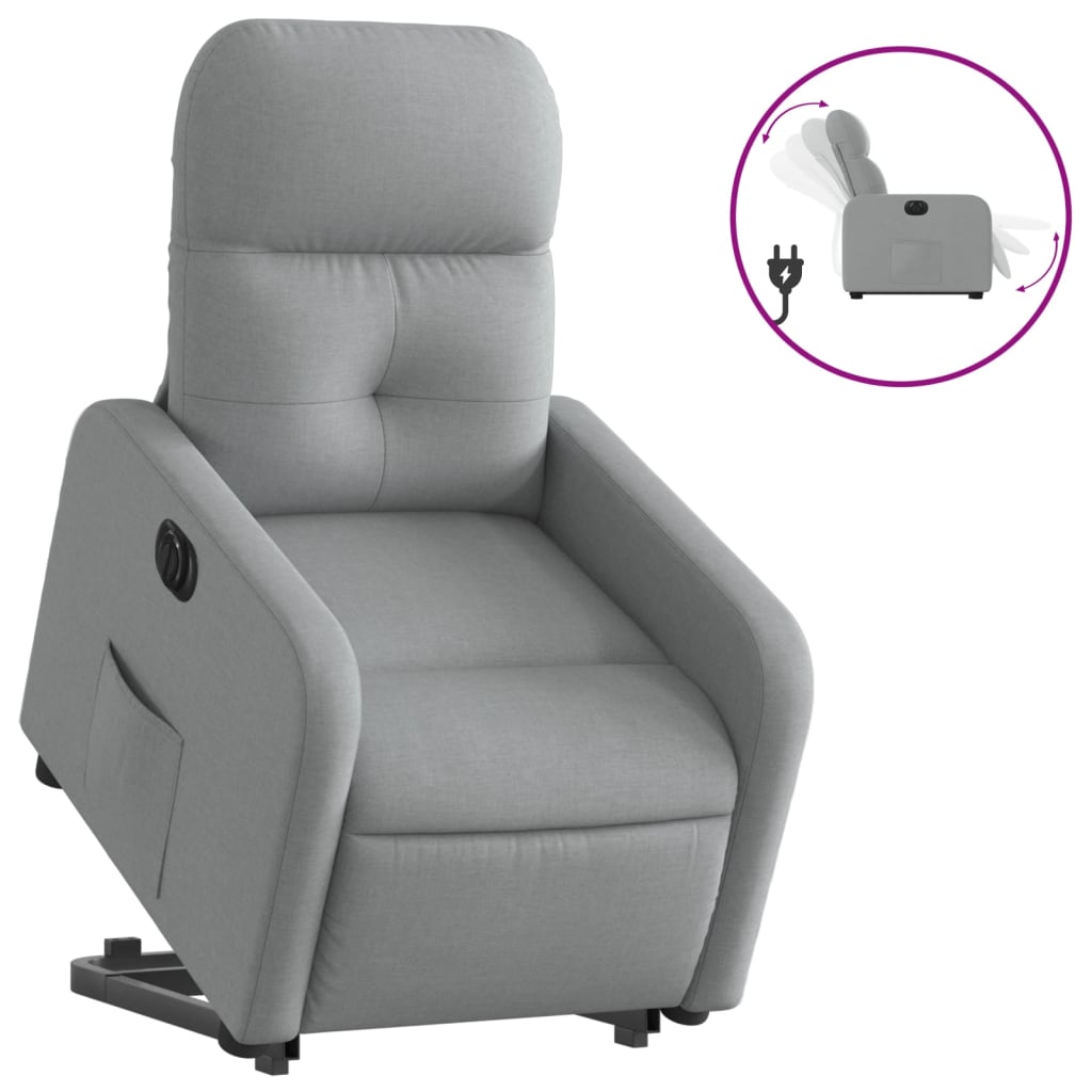 vidaXL Fotoliu electric rabatabil cu ridicare, gri deschis, textil