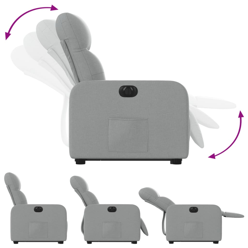 vidaXL Fotoliu electric rabatabil cu ridicare, gri deschis, textil