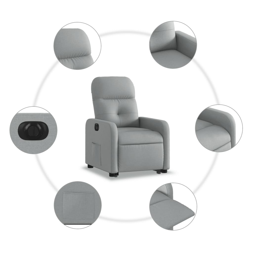 vidaXL Fotoliu electric rabatabil cu ridicare, gri deschis, textil