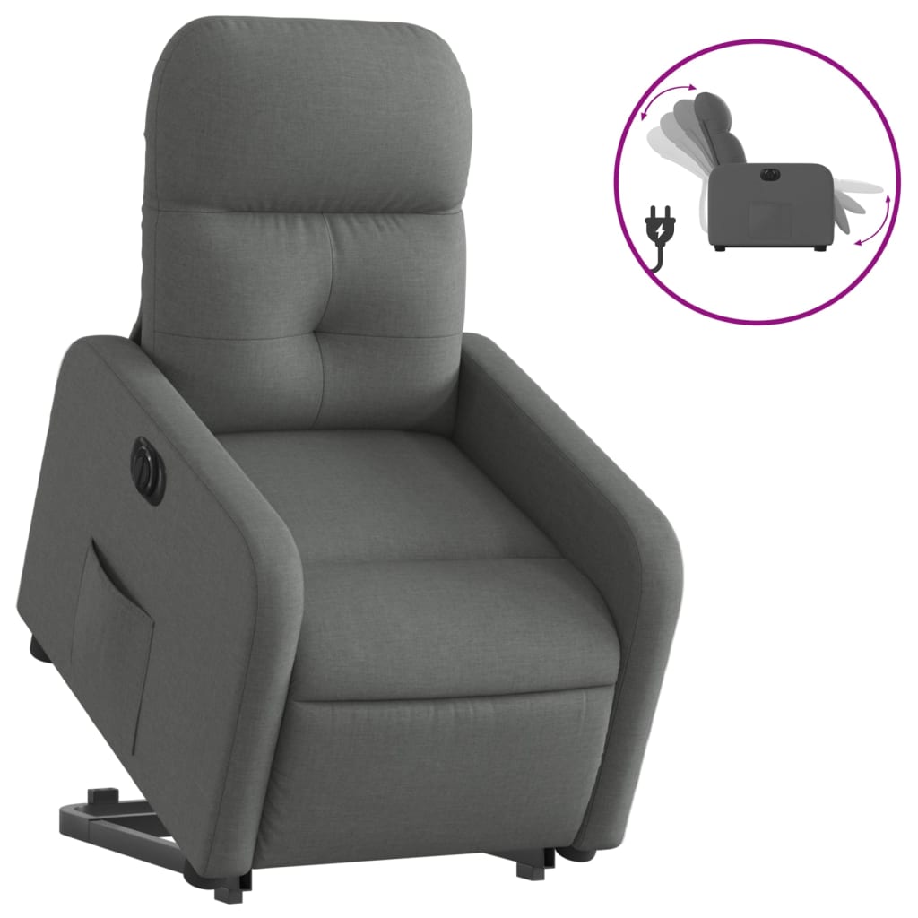 vidaXL Fotoliu electric rabatabil cu ridicare, gri închis, textil