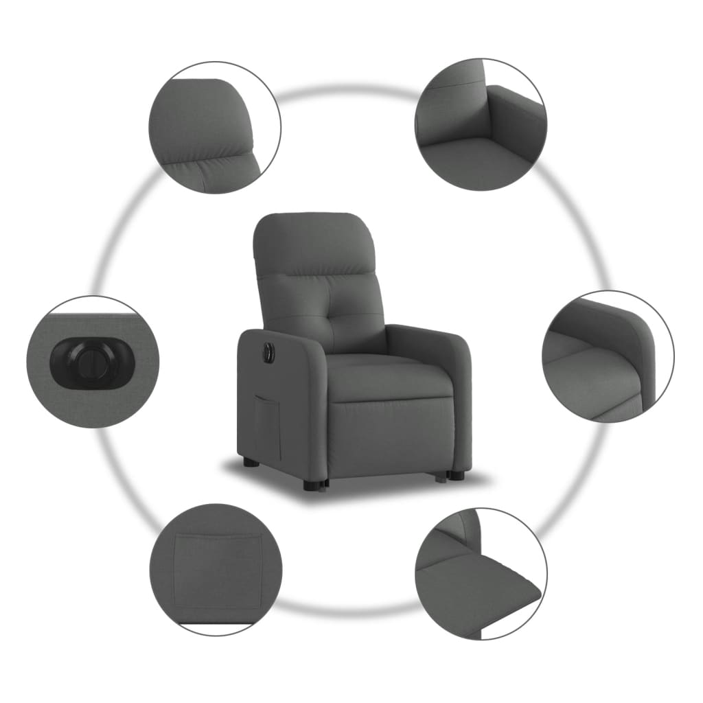 vidaXL Fotoliu electric rabatabil cu ridicare, gri închis, textil