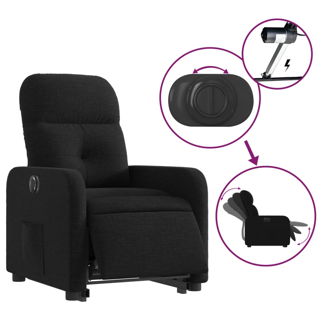 vidaXL Fotoliu electric rabatabil cu ridicare, negru, textil