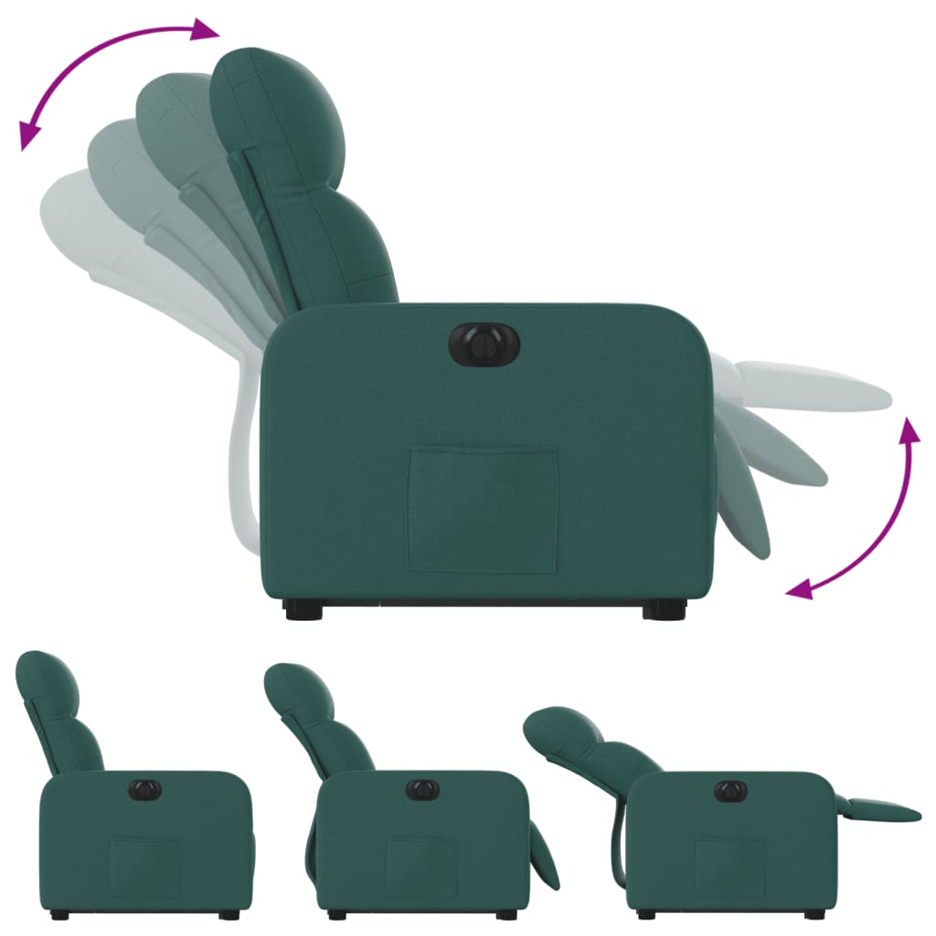 vidaXL Fotoliu electric rabatabil cu ridicare, verde închis, textil