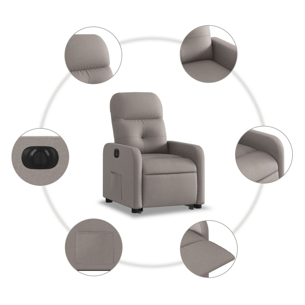 vidaXL Fotoliu electric rabatabil cu ridicare, gri taupe, textil