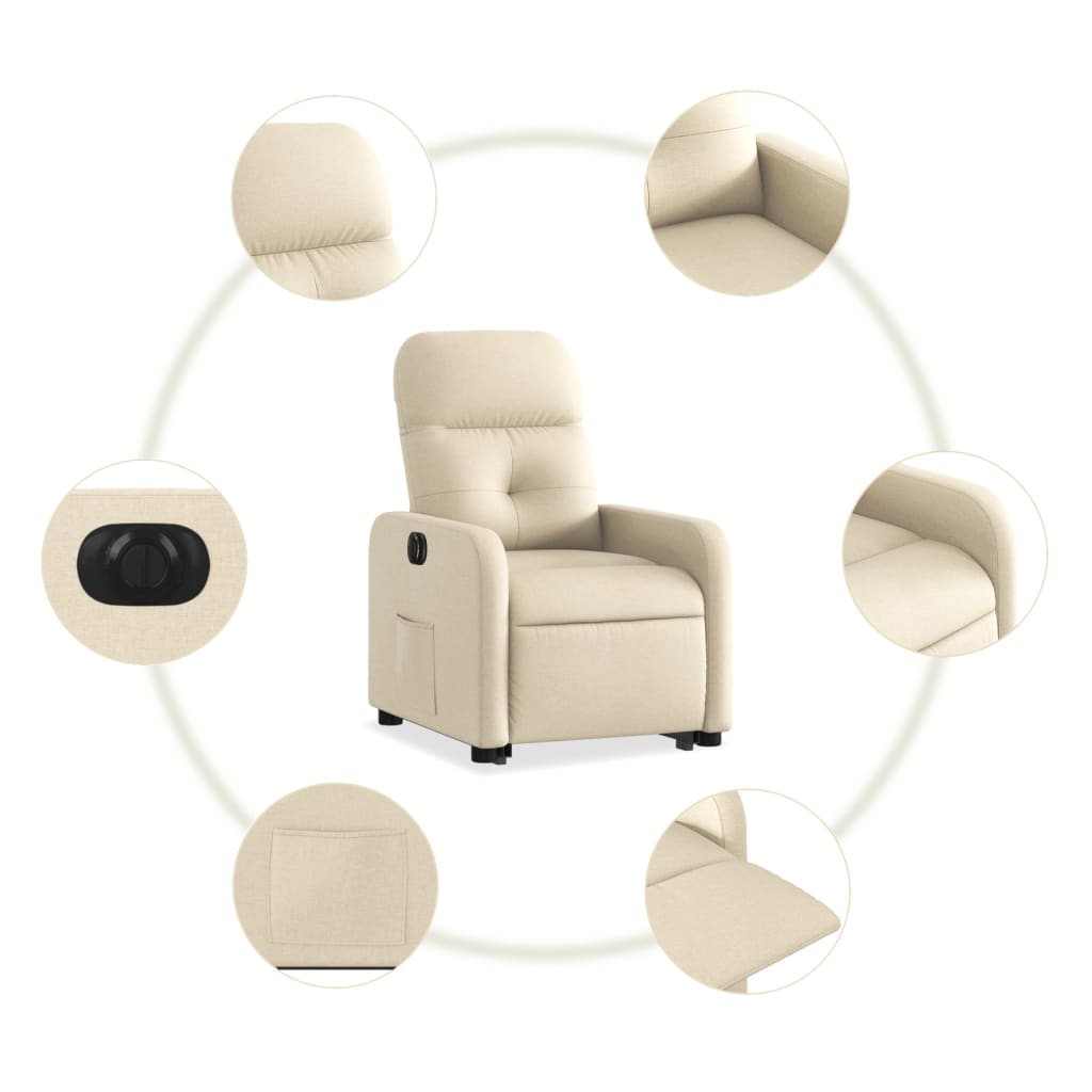 vidaXL Fotoliu electric rabatabil cu ridicare, crem, textil