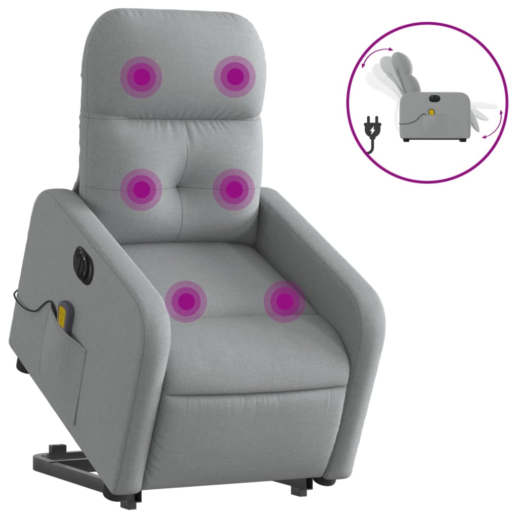 vidaXL Fotoliu electric masaj rabatabil cu ridicare, gri închis textil