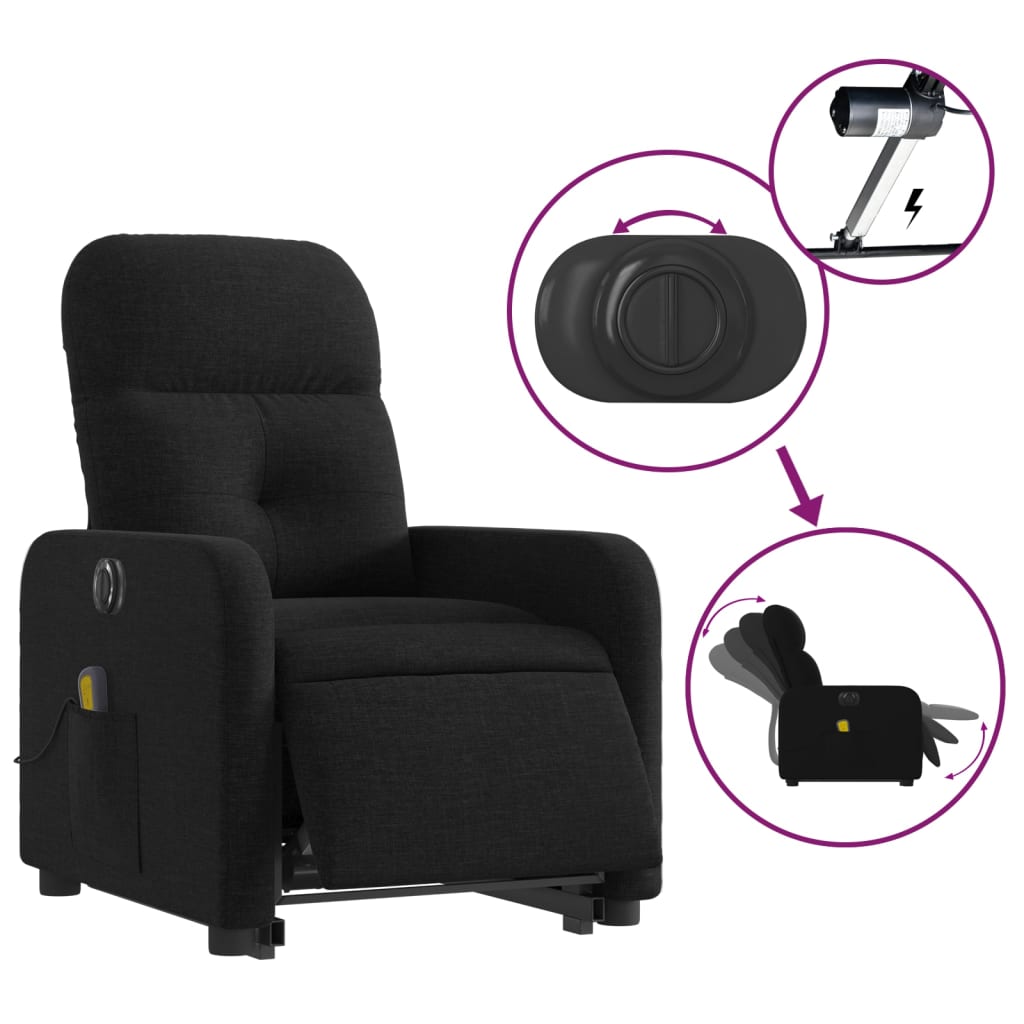 vidaXL Fotoliu electric de masaj rabatabil cu ridicare, negru, textil