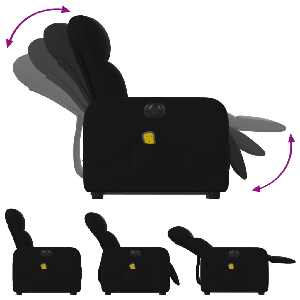 vidaXL Fotoliu electric de masaj rabatabil cu ridicare, negru, textil