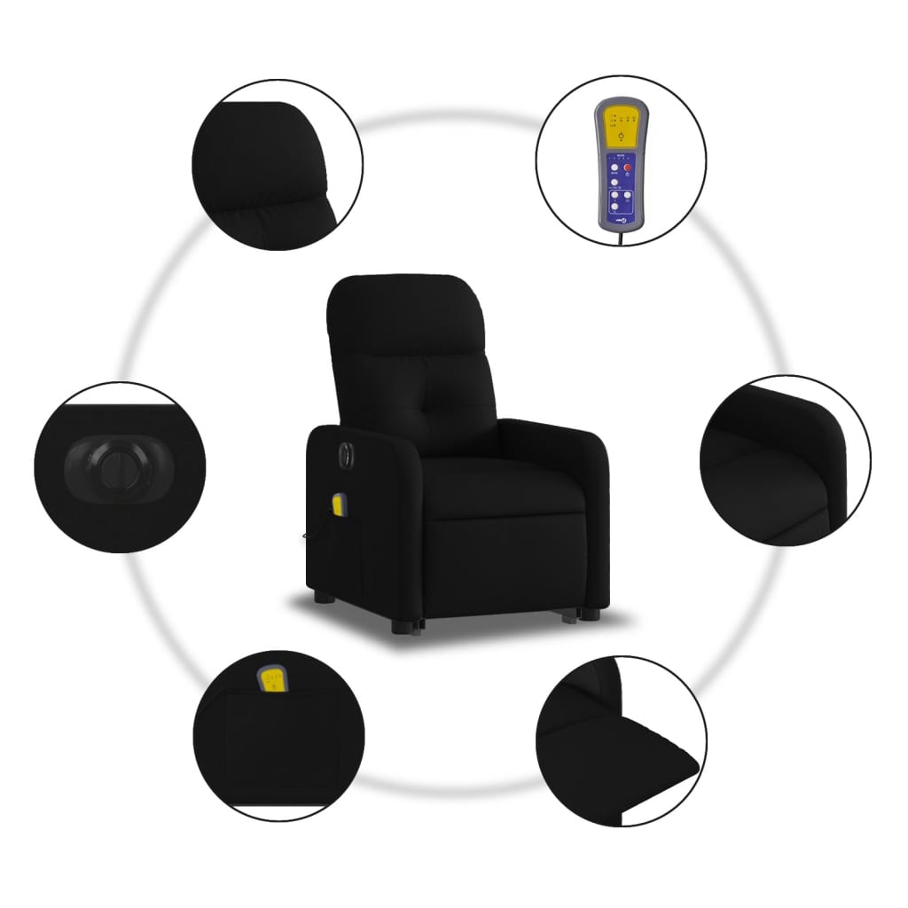 vidaXL Fotoliu electric de masaj rabatabil cu ridicare, negru, textil