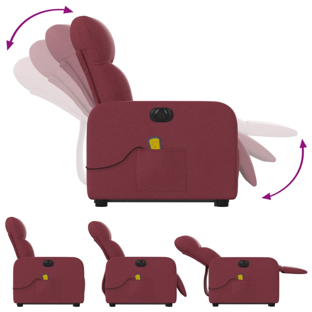 vidaXL Fotoliu de masaj electric rabatabil cu ridicare roșu vin textil vidaXL Fotoliu de masaj electric rabatabil cu ridicare roșu vin textil