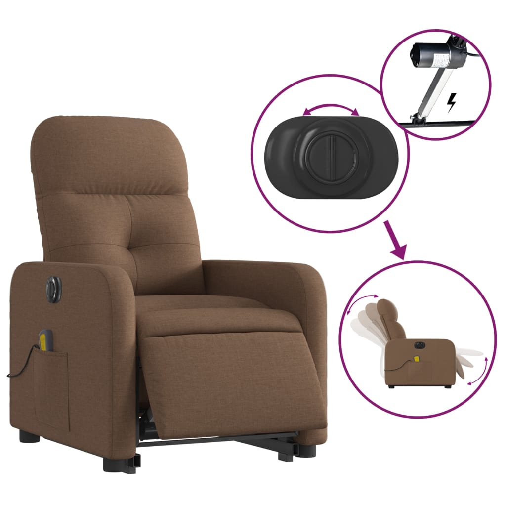 vidaXL Fotoliu electric de masaj rabatabil cu ridicare, maro, textil