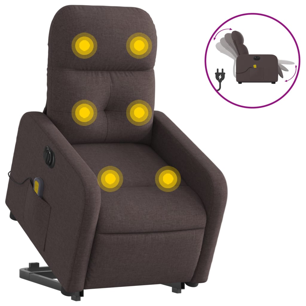vidaXL Fotoliu electric masaj rabatabil cu ridicare maro închis textil vidaXL Fotoliu electric masaj rabatabil cu ridicare maro închis textil