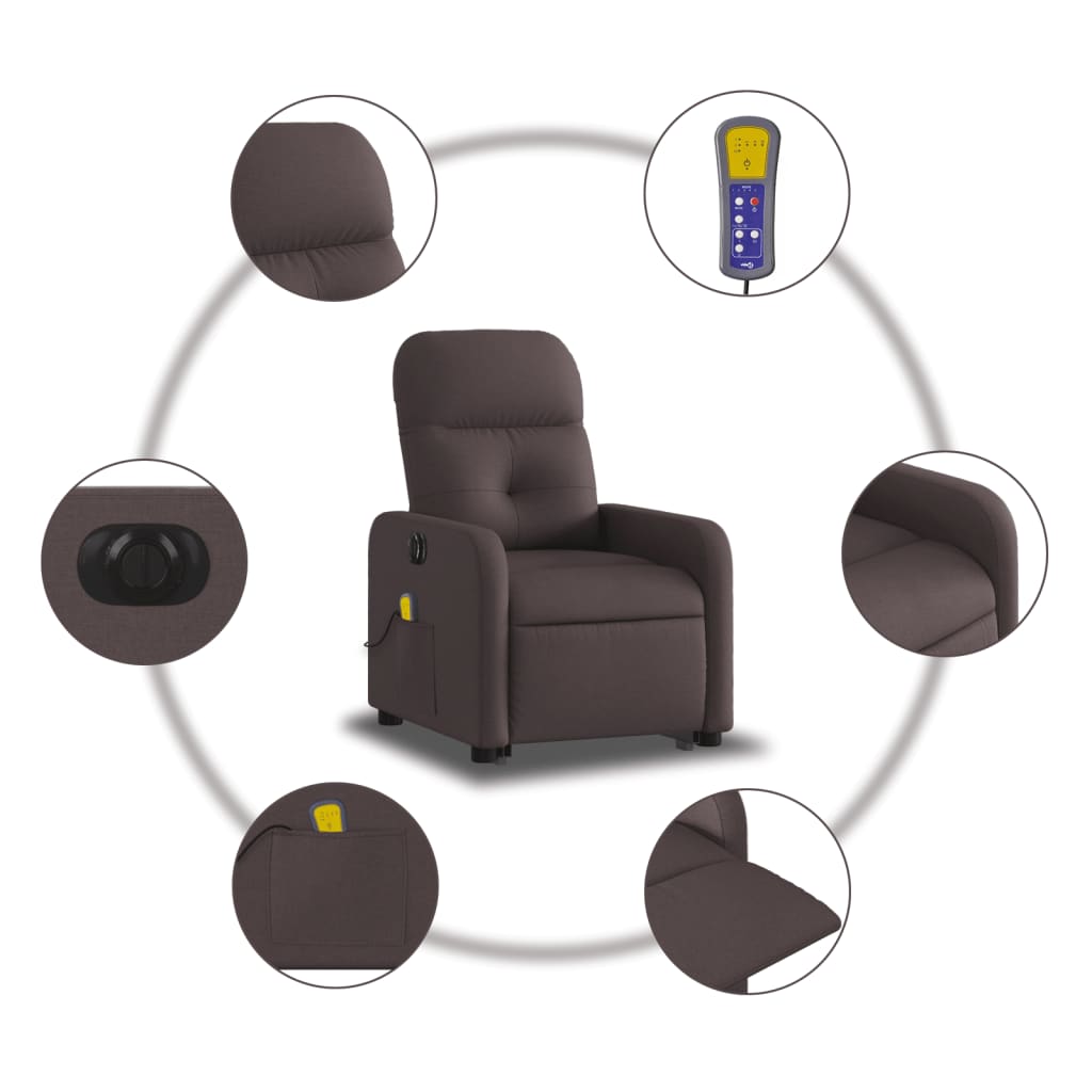 vidaXL Fotoliu electric masaj rabatabil cu ridicare maro închis textil vidaXL Fotoliu electric masaj rabatabil cu ridicare maro închis textil