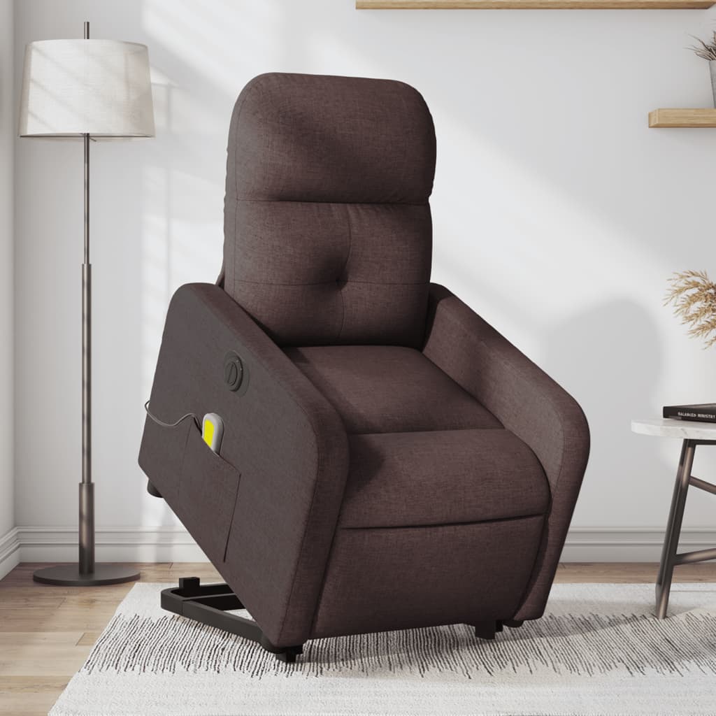 vidaXL Fotoliu electric masaj rabatabil cu ridicare maro închis textil vidaXL Fotoliu electric masaj rabatabil cu ridicare maro închis textil