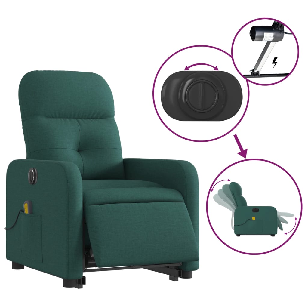 vidaXL Fotoliu electric masaj rabatabil / ridicare verde închis textil
