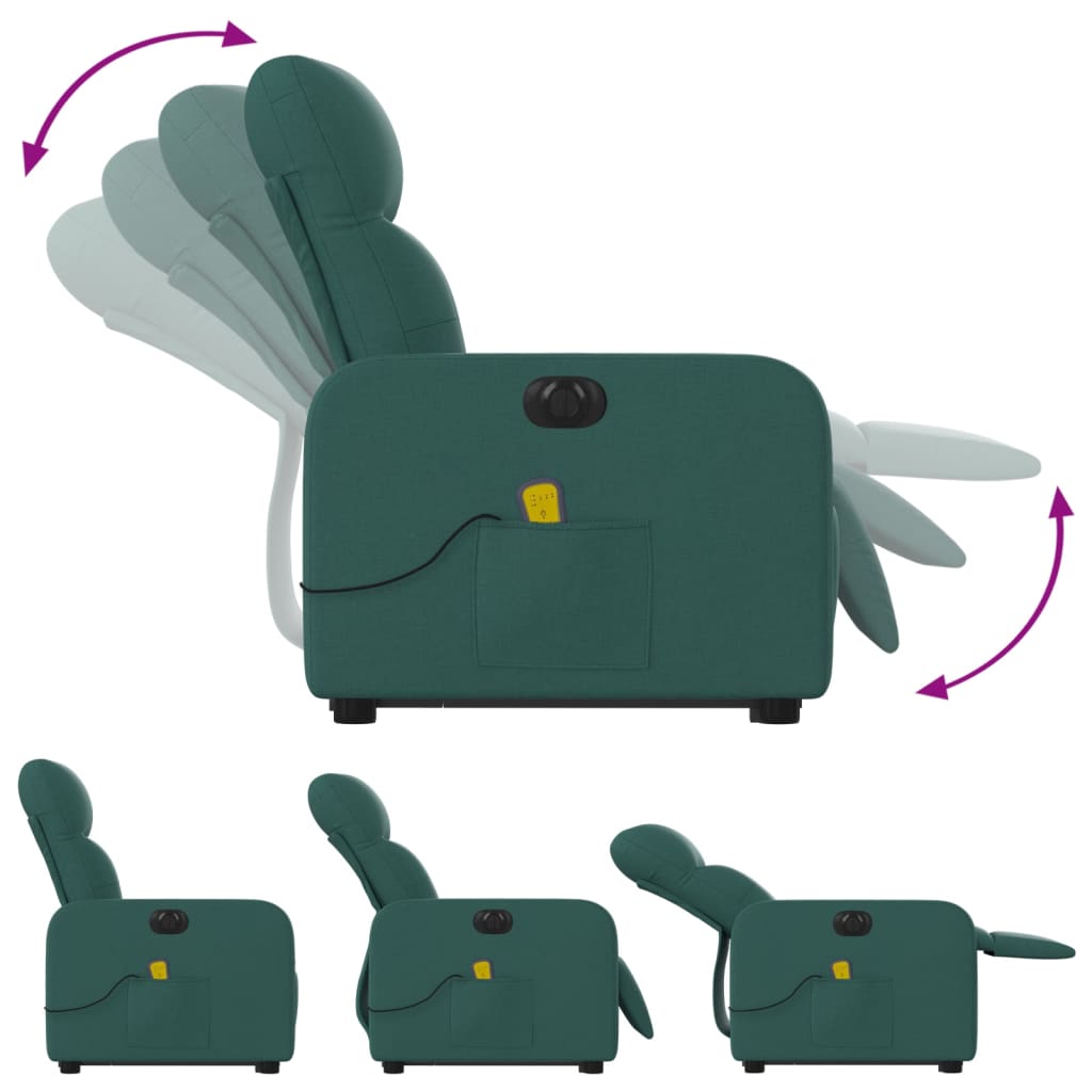 vidaXL Fotoliu electric masaj rabatabil / ridicare verde închis textil